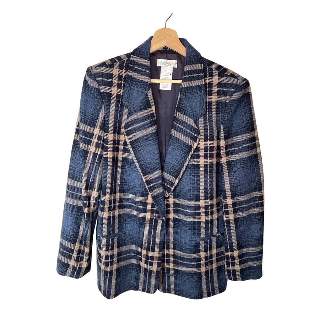 Vintage Oversized Plaid Wool Blend Blazer